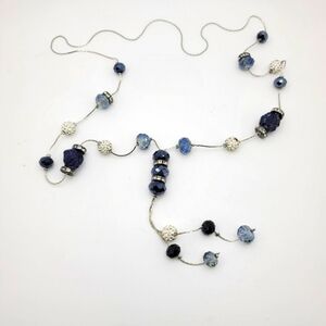 21" Faceted Glass, Clay Beads with Rhinestone Inlay Abstract Beads Necklace
